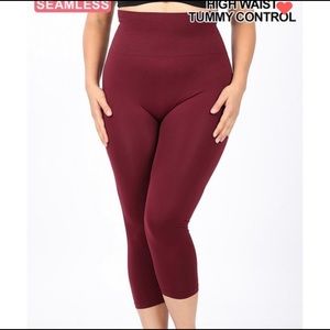 Burgundy Seamless High Waist Capri Leggings